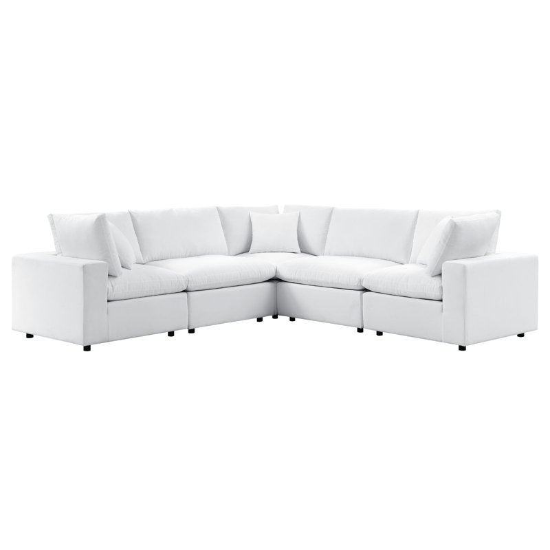 Modway Commix 5-Piece Sunbrella Outdoor Patio L-Shape Sectional Sofa, White Sunbrella®