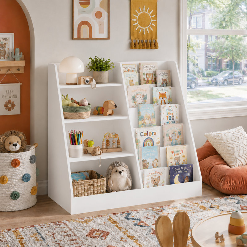 Organisateur de rangement pour jouets et bibliothèque moderne à 6 étages pour chambre d'enfant, White