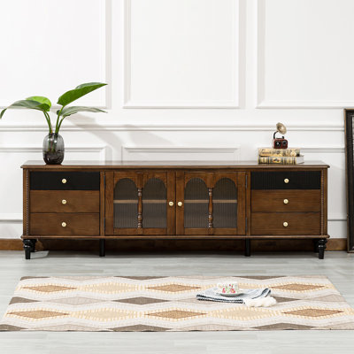 French Retro Style Solid Wood & Glass TV Stand