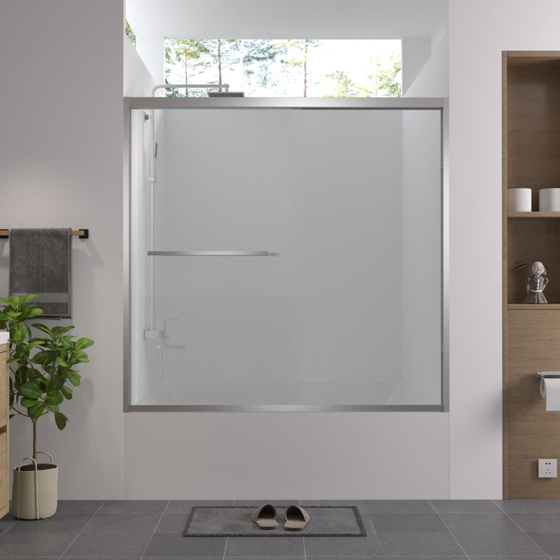 Porte de douche coulissante double en aluminium, porte coulissante de salle de bain à dérivation, Chrome chrome