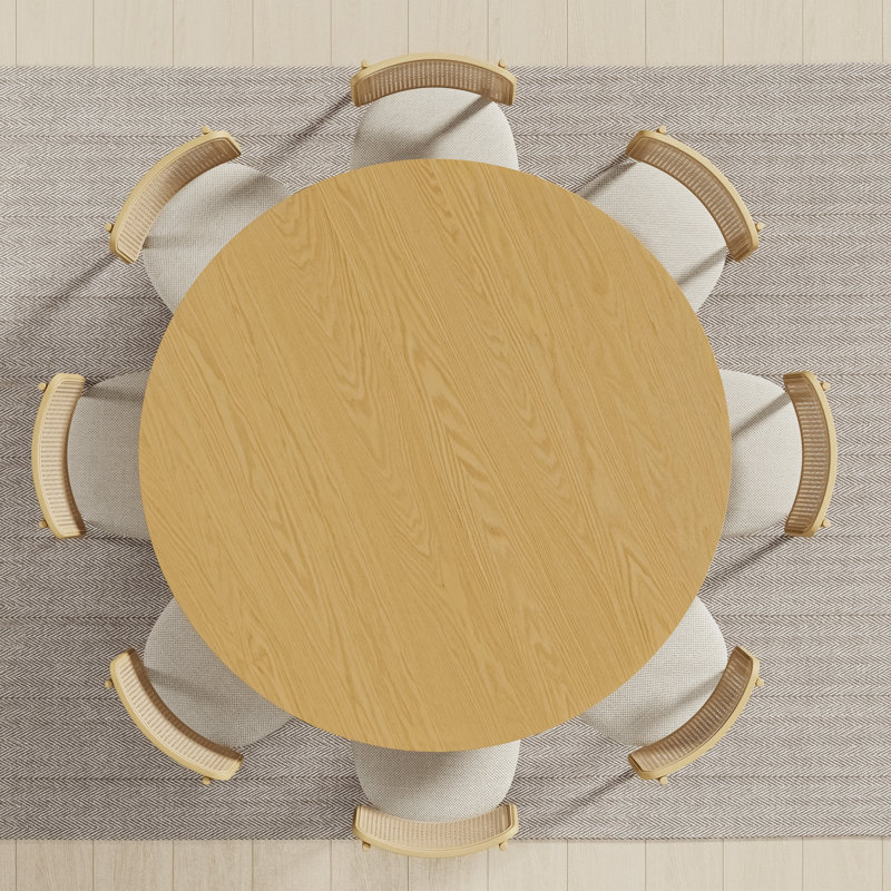 Solid Wood Dining Table Round Pedestal Kitchen Table, 30”H x 60”L x 60”W, Oak
