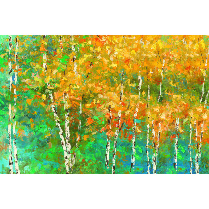 " Yellow Blue Fall Forest " Painting Print, 8" H x 12" W