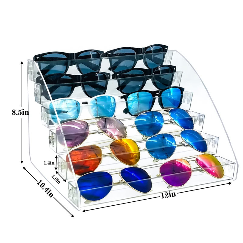 Sunglasses Organizer Clear Eyeglasses Display Case Sticker Display Tray For Glasses Tabletop Holder Stand (6 Layer)