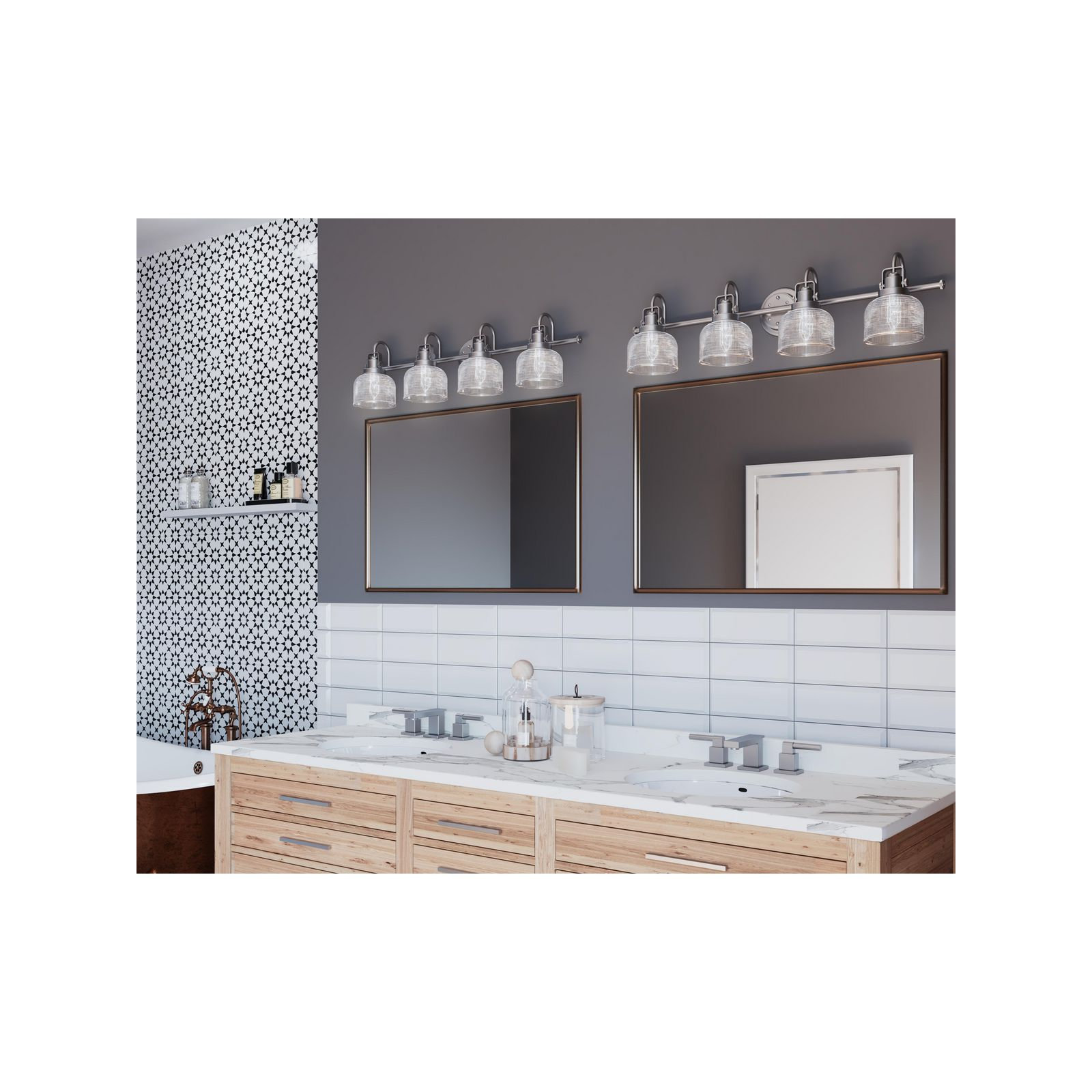 Rosser 4 Light Transparent Dimmable Vanity Light, Antique Nickel