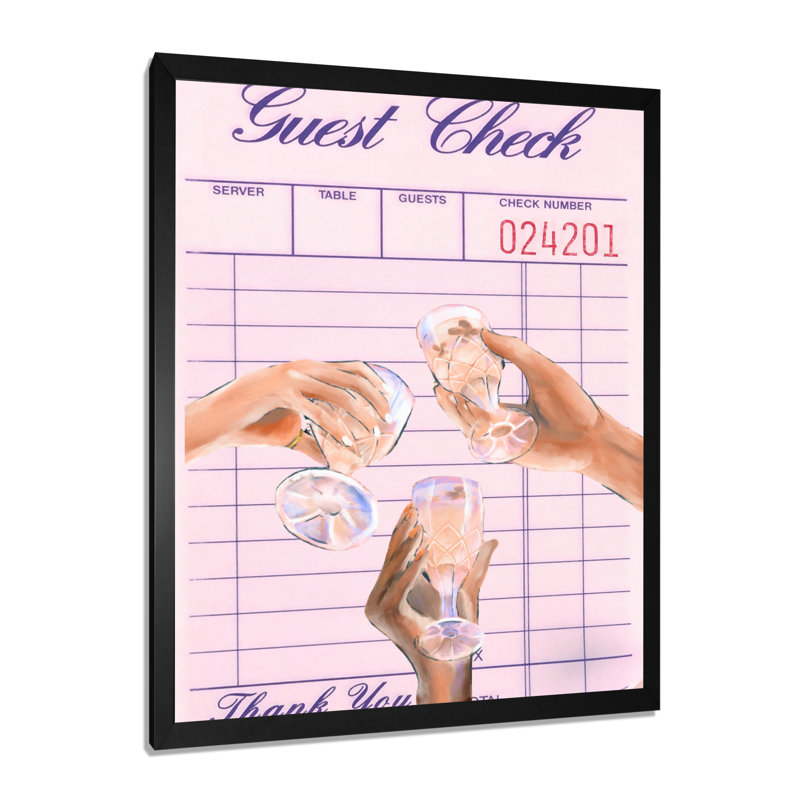 Champagne Happy Hour Cheers Check - salon d'art mural champagne, H 20 po x l 12 po x P 1 po, Toile encadrée noire simple