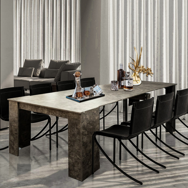 Table de salle à manger extensible, Marbre brun, H 30,71 po x l 118,50 po x P 35,43