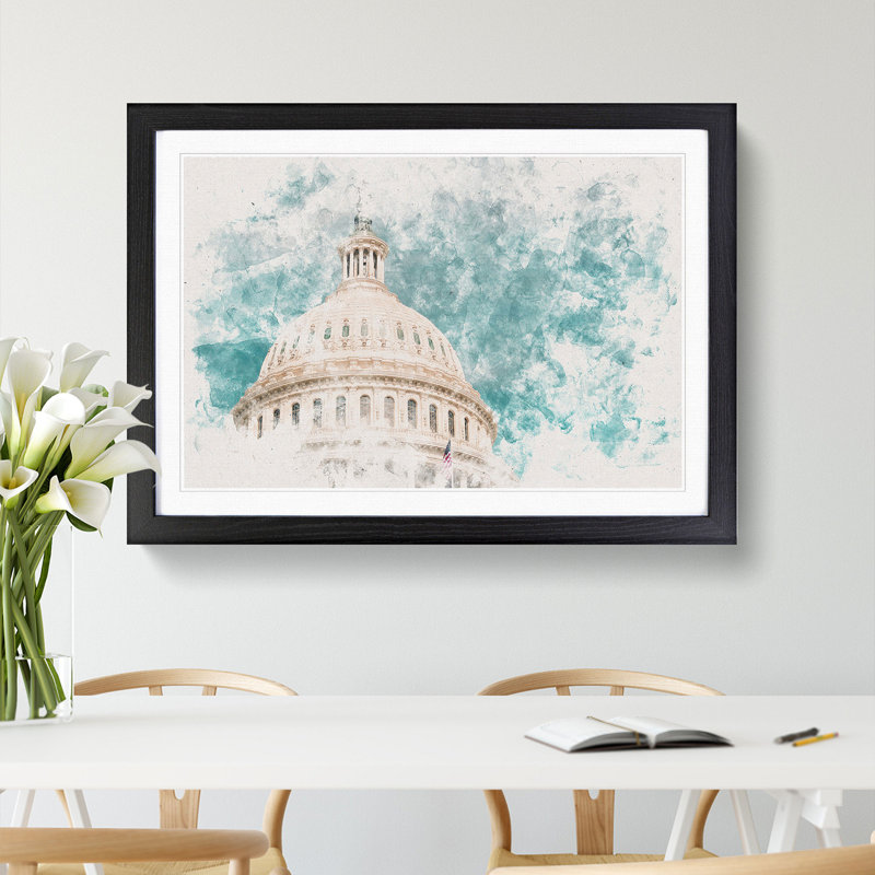 Capitol Hill White House - Picture Frame Painting Print, Black Framed, 36cm H x 48cm W x 2cm D