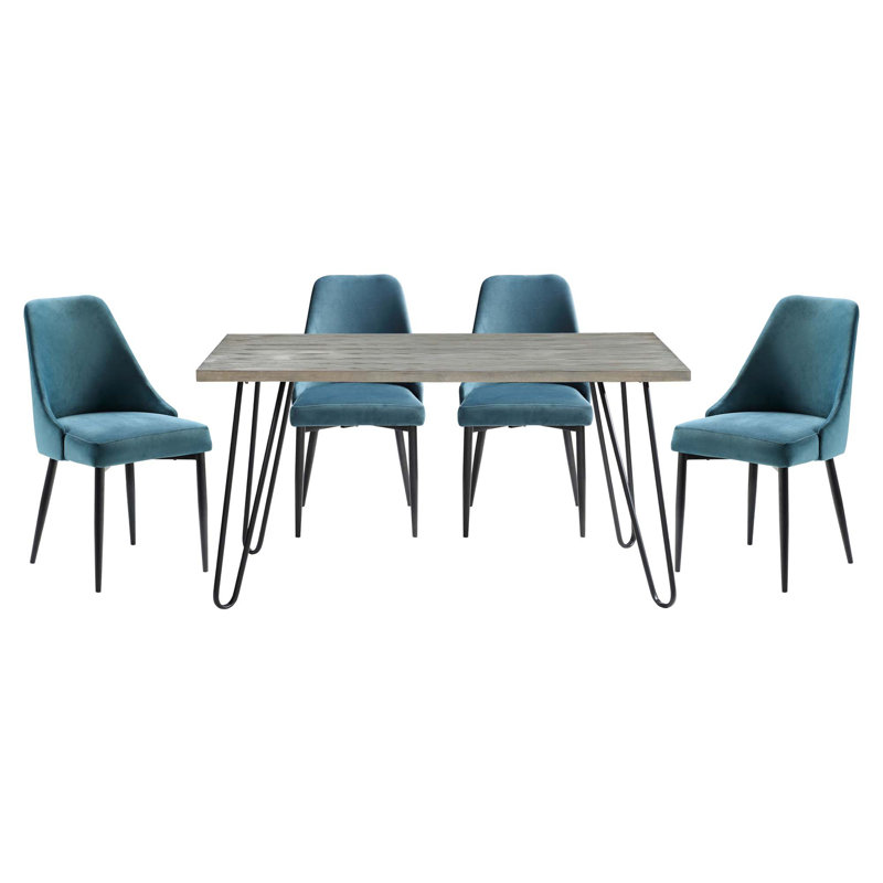 Ensemble de salle à manger 5 pièces moderne et élégant avec cadre en métal décontracté en velours 4X, Bleu