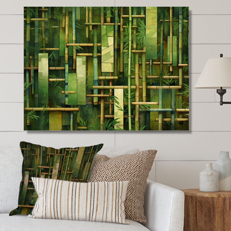 «Whispering Bamboo», motifs géométriques sur toile, Toile tendue, H 16 po x l 32 po x P 1 po