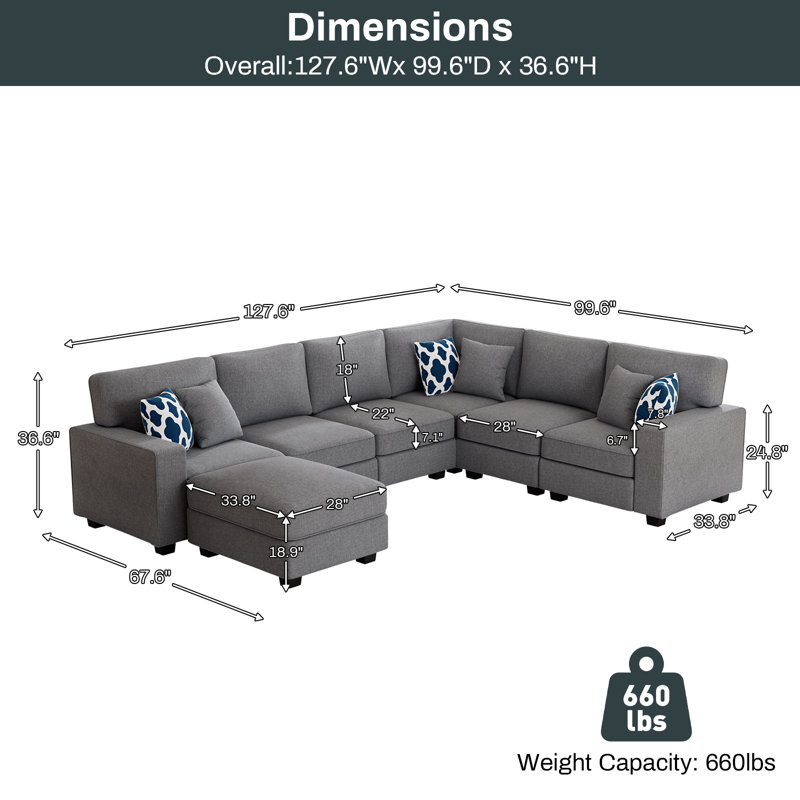 Flexible Combination Module Reversible Sectional Sofa, Dark Gray Polyester Blend