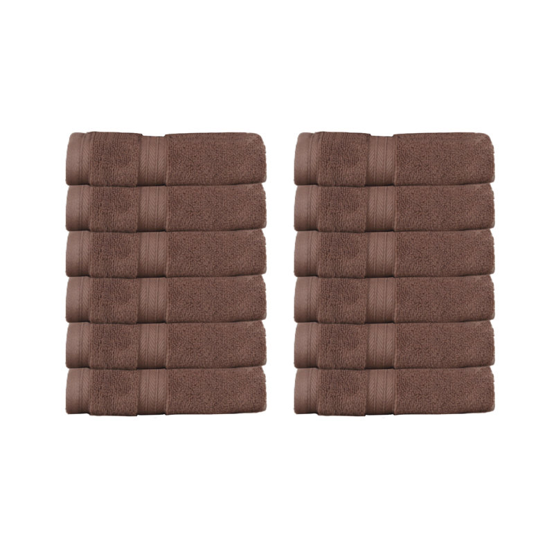 Elegance Essentials 550GSM 100% Cotton Zero Twist Super Absorbent Wash Cloth (Set of 12) - 13"x13", Chocolate