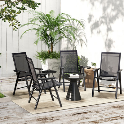 De 4 chaises de patio pliantes, sièges d'accoudoirs de salle à manger empilables. Essence de métal robuste, sans assemblage, noir. Convient à la pelouse, au camping, aux repas et à la plage. L 22,8 po x l 24,85 po x H 37 po, capacité de 242 lb