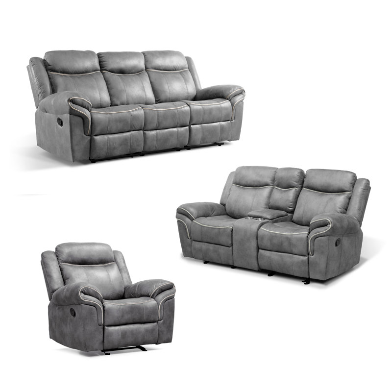 Ensemble de canapé inclinable et oscillant 3 pièces Kemmentn, 3 pièces: 1 canapé, 1 causeuse, 1 fauteuil, Gris clair