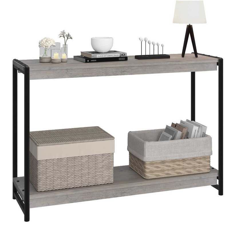 Farmhouse Console Table, Entryway Table, Slatted Style 2-Tier Sofa Table With Shelf, Console Tables For Entryway, Living Room, Hallway, Foyer