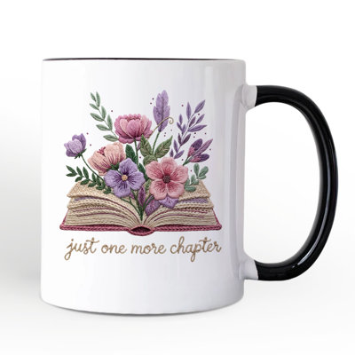 Floral Book Printed Faux Yarn Crochet Mug, Just One More Chapter Bookworm Gift with Custom Name