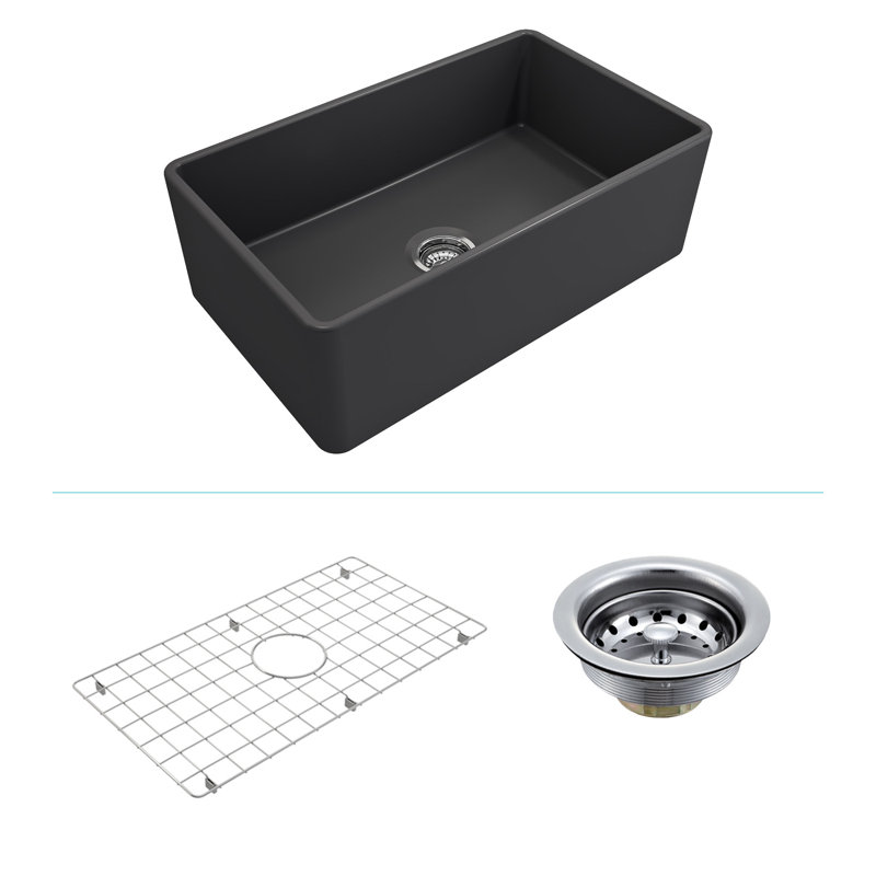 Évier de cuisine 30 po Crestwood Fireclay, Gris anthracite