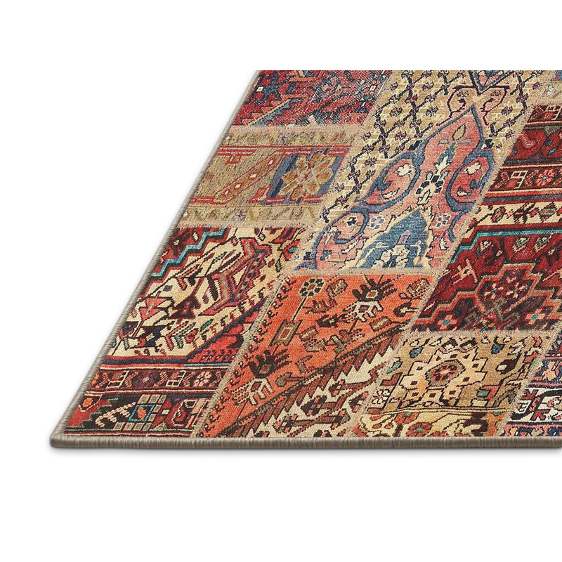 Tapis contemporain rouge / bleu / orange, Rectangle 8 pi x 10 pi