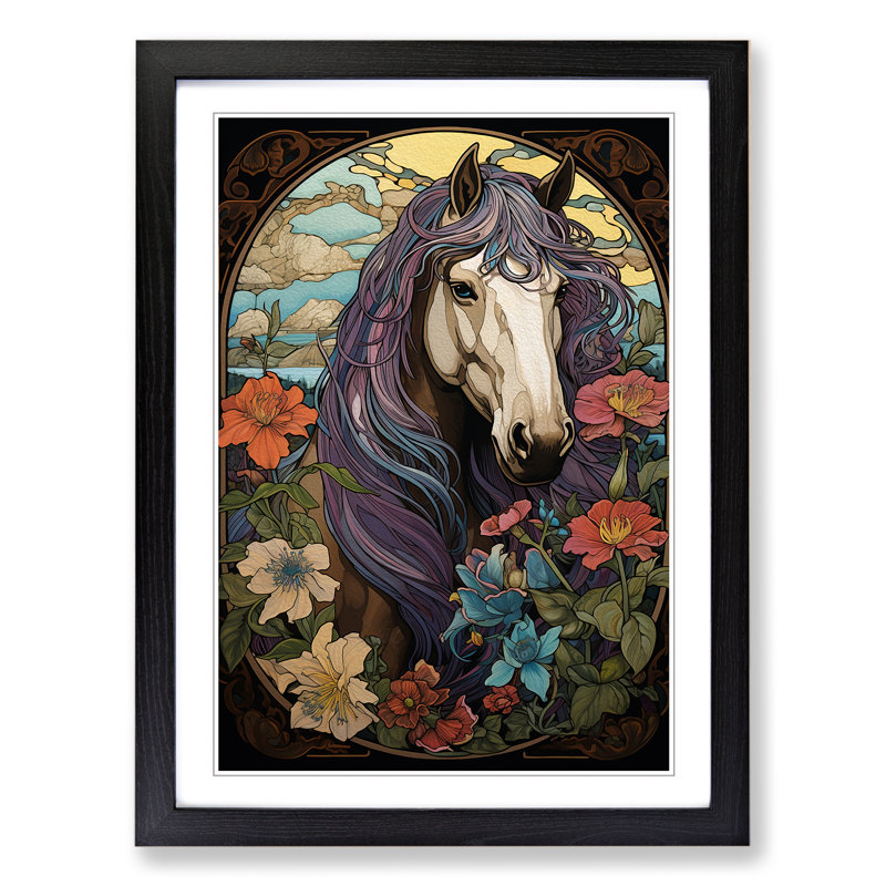 Shire Horse Nouveau - Framed Print, Black , 34cm H x 25cm W x 2cm D