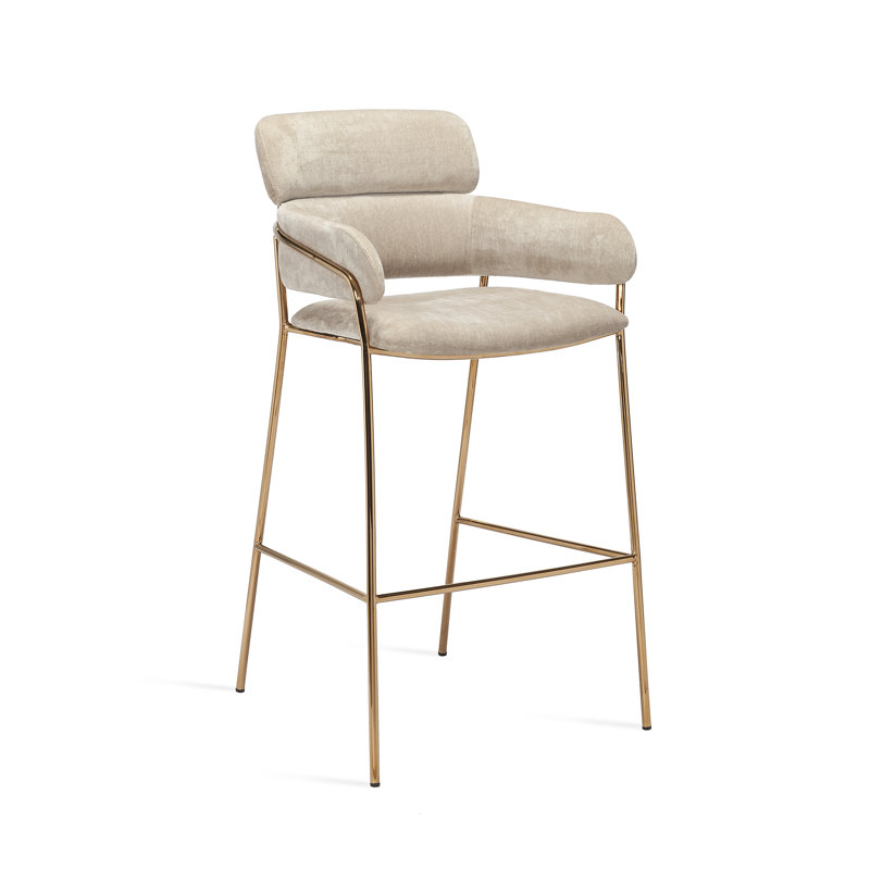 Luxurious Ocean Grey Chenille Counter Stool with Stainless Steel Frame