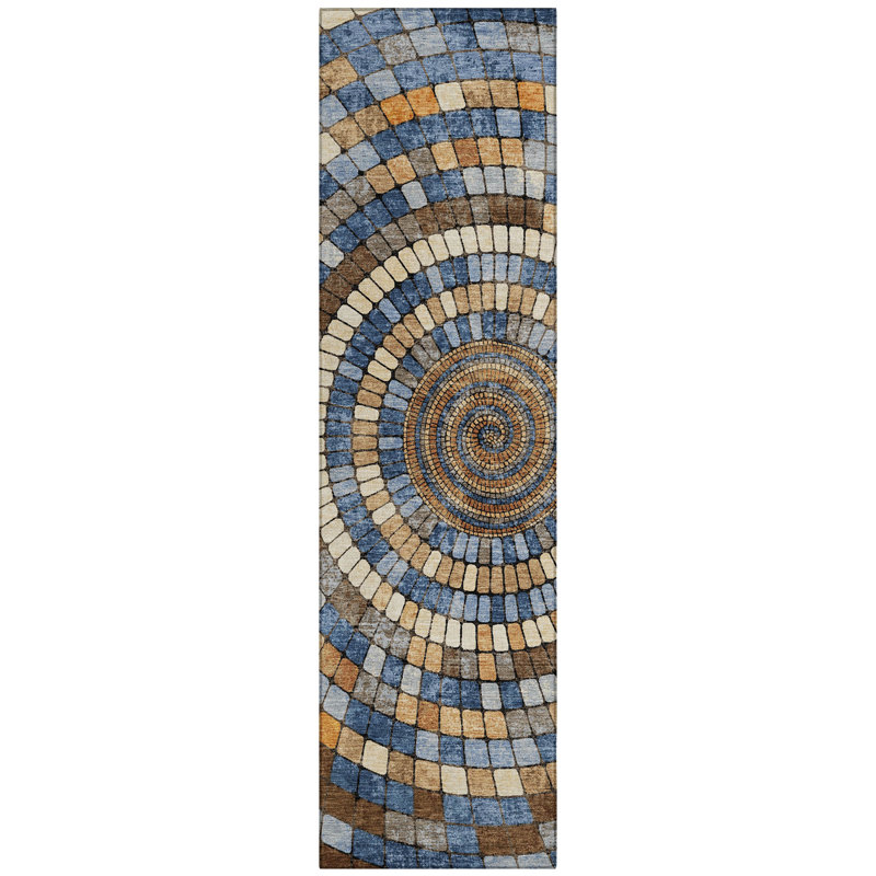 Machine Washable Indoor/Outdoor Husby ACN2216 Geometric Rug, Runner 2'3" x 7'6"