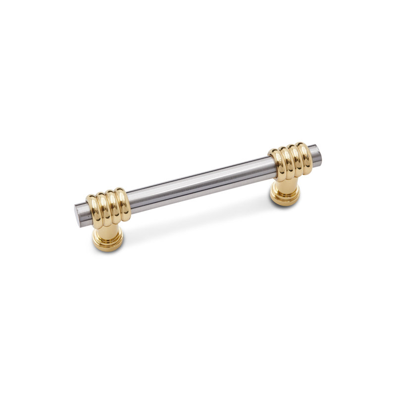 Poignée barre 3 po deux tons tourbillon CP Series, Nickel satiné / laiton poli