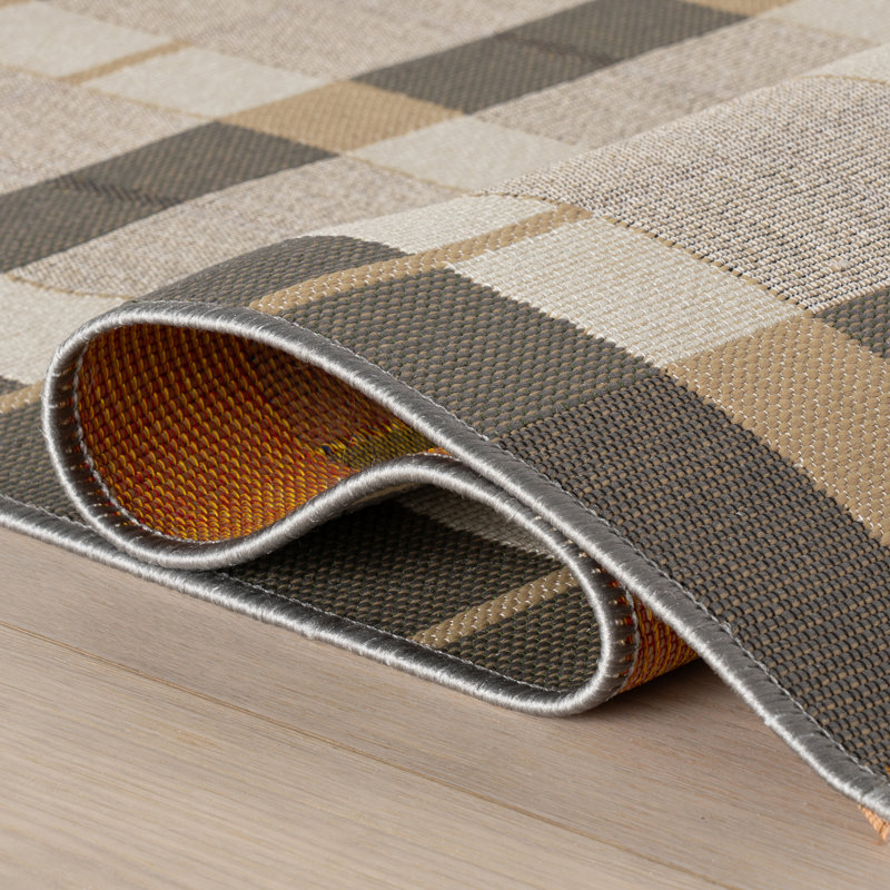 Sundara Modern Plaid Indoor/Outdoor Rug, Gray, Rectangle 8' x 10'