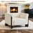 Upholstered Beige Chenille Modern Curved Arm Design Armchair With Solid Wood Legs-1496703145