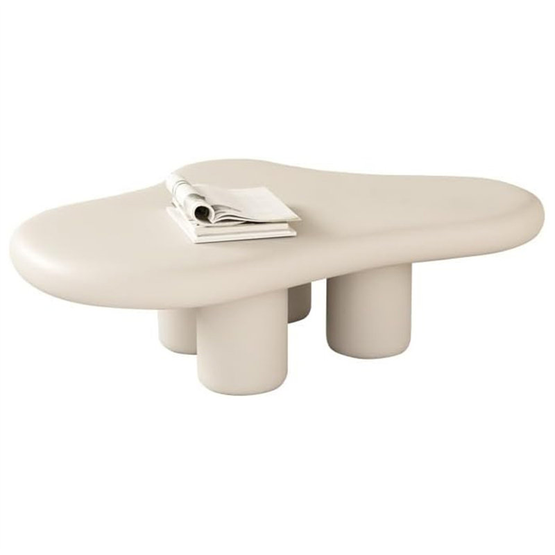 Small Space Cloud Coffee Table, 47" White Kid & Pet Safe Table with Soft Round Edges for Modern Living Room, Easy Assembly Accent Table