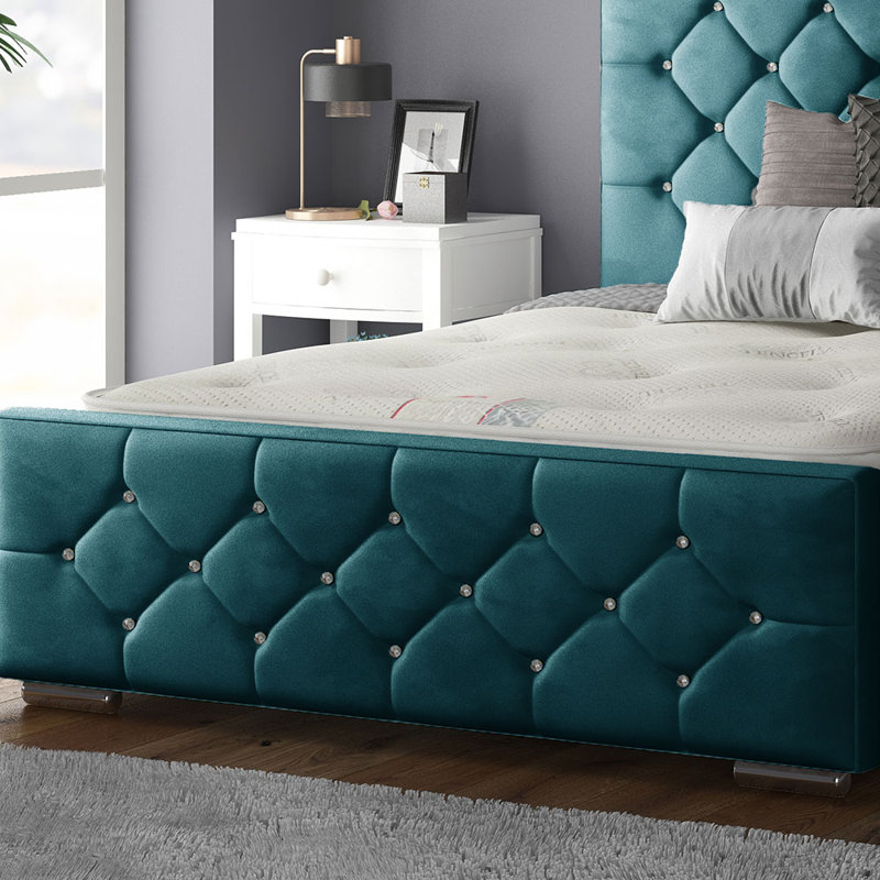 Chen Upholstered Velvet Bed, Small Double (4'), Mallard
