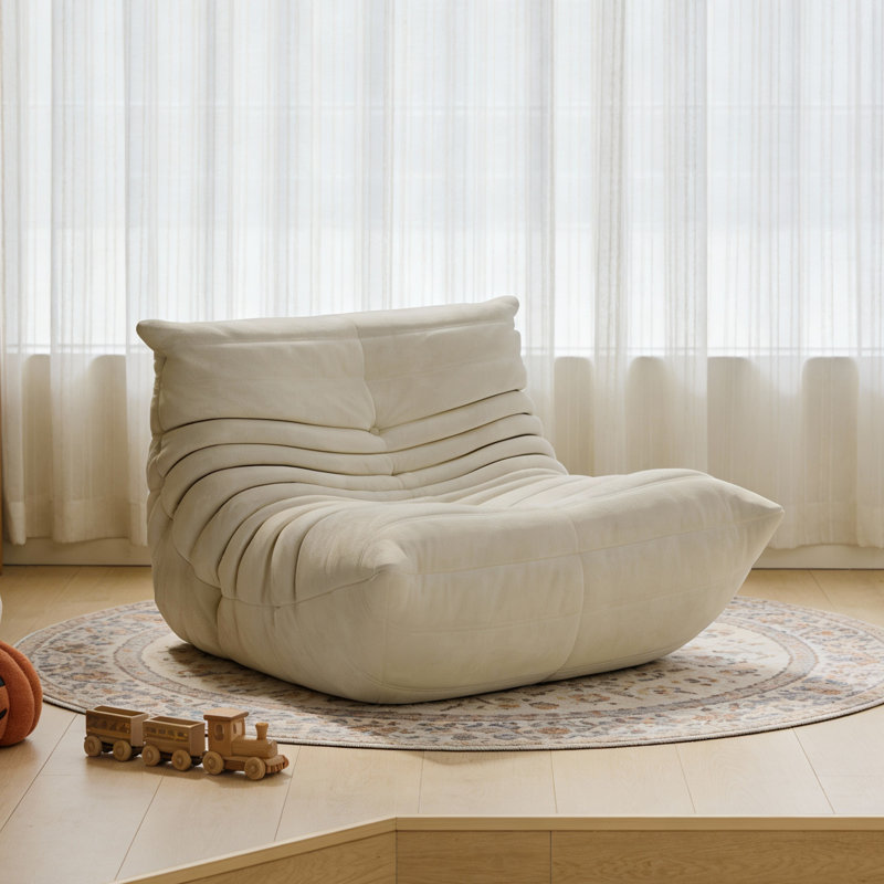 Soft Curved Chair, Beige Velvet Fabric with High-Resilience Foam, Wide, Frame-Free Fast Dispatch From UK Warehouse – Dispatched Within Days