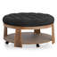 Repose-pieds avec capitonnage profond Tablette ouverte | Gris transitionnel transitionnel / Aspect lin | Noyer brun | Bois massif-920938735