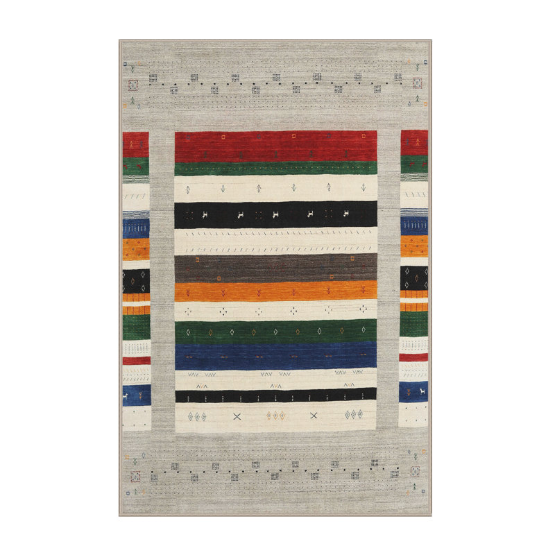 Tapis gris/rouge/vert de zone contemporaine Perignan, Rectangle 5 pi x 7 pi