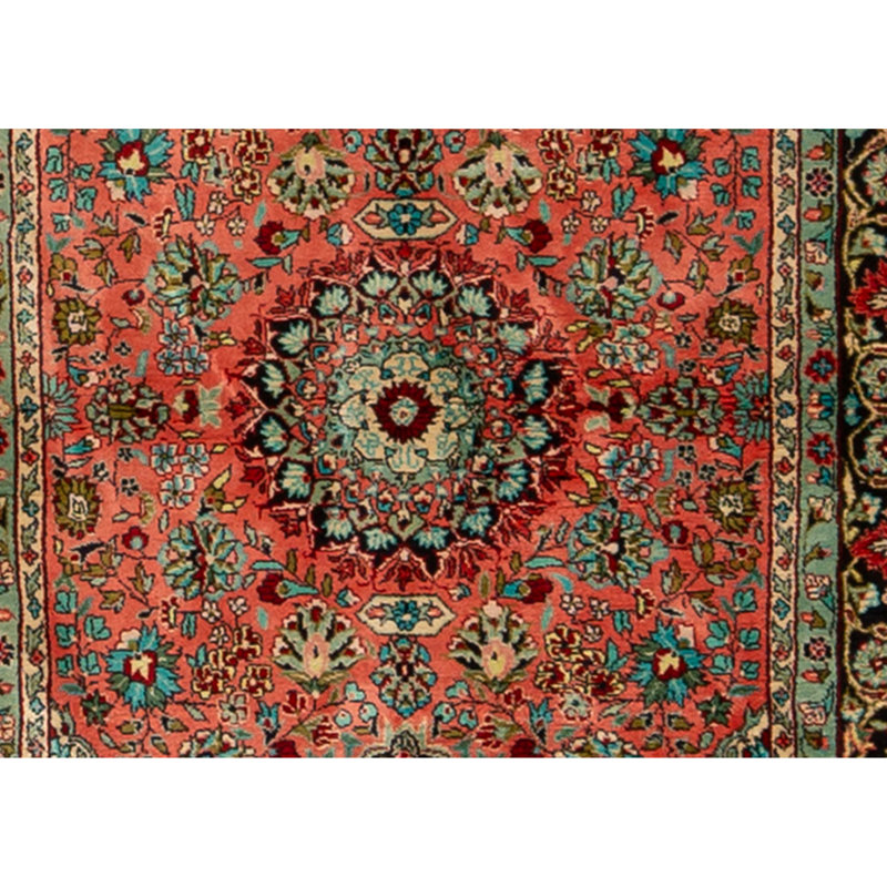 Tapis rose et bleu marine de haute qualité noué à la main
