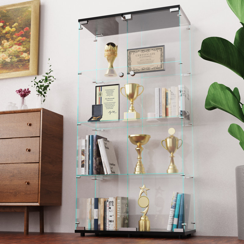 64.5" H China Cabinet with 4 Shelves, Two-Door Tempered Glass Curio Cabinet Display Case with MDF Top and Base for Living Room or Dining Room