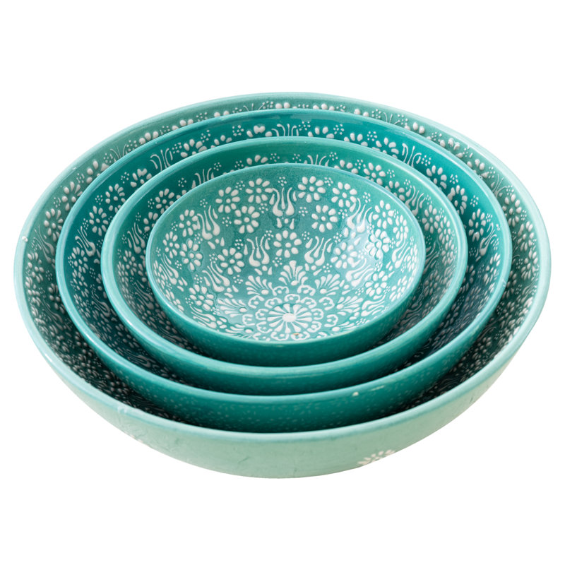 Coppermill Kitchen Hand Painted Ceramic Ceramic Serving Bowl, Green