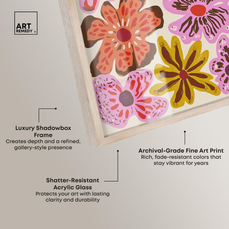 Fleurs d'été «I Floral Decor Shadowbox» par Art Remedy, H 37 po x l 25 po, Crème