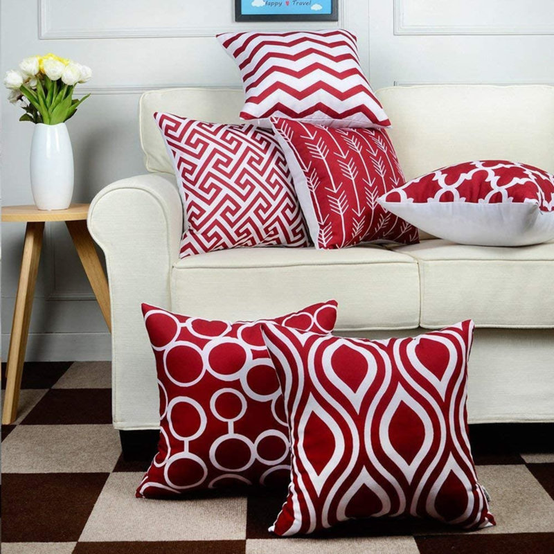 Ensemble de housse de coussin 6 pièces, Rouge