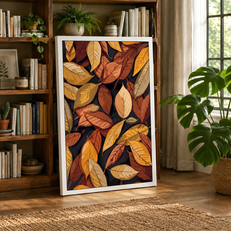 Golden Autumn Leaves Botanical - Wrapped Canvas, 18x12 - 45.7 x 30.5 cm, Taupe Border