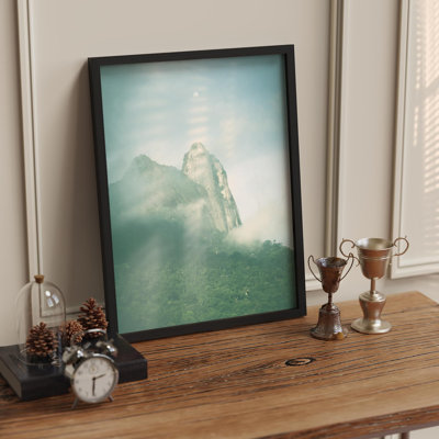 «Green Gradient Tropical Mountain Forest Nature Illustration Small Decor Modern Art Work»