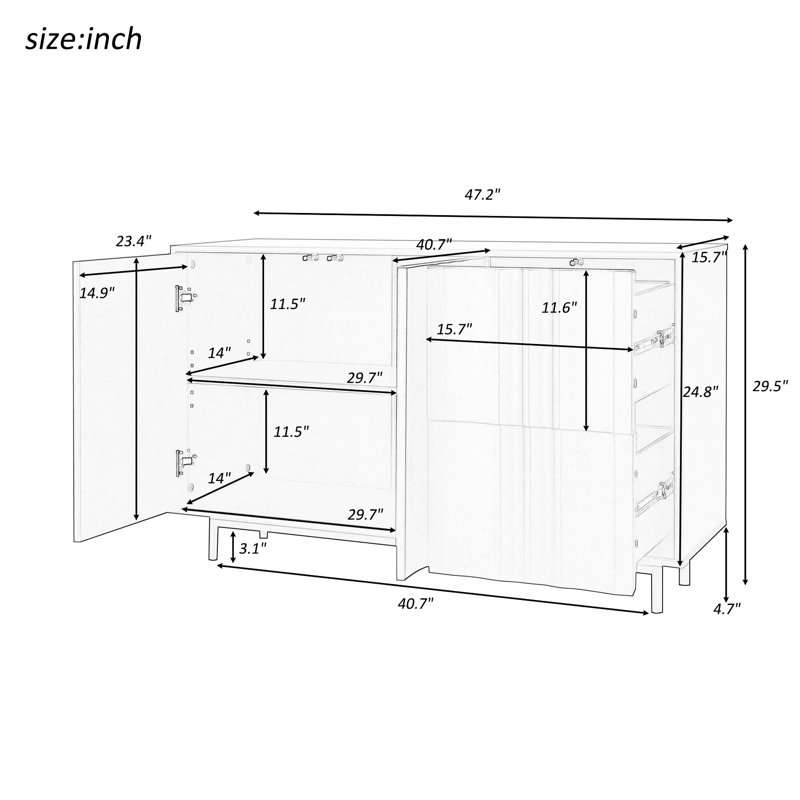 Commode de rangement blanche à motif ondulé - 2 portes, tiroirs, bureau réglable, entrée, salon pour plusieurs cas de figure
