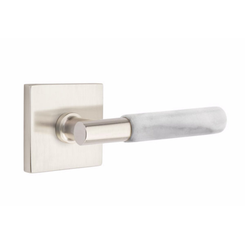 Ensemble de leviers de passage Emtek Select, rosette carrée, tige en T, poignée en terrazzo clair, gauche, Gauche