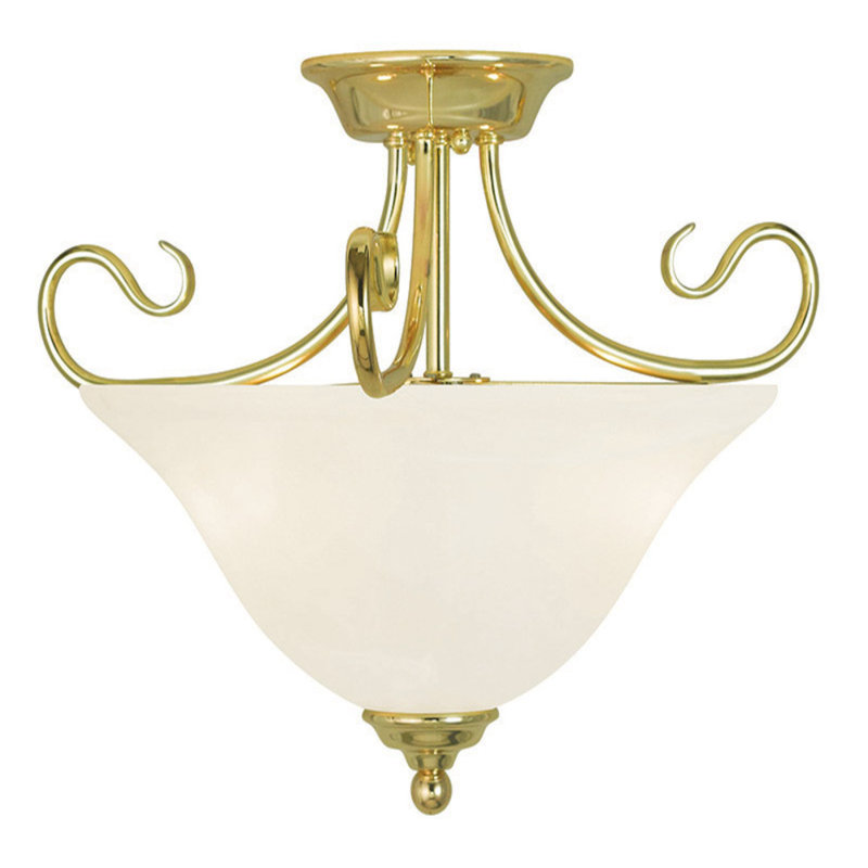 Glass Semi Flush Mount, Polished Brass