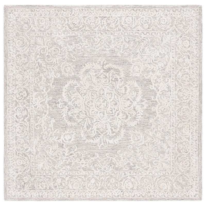 Bathilda Hand Tufted Wool/Bamboo Silk/Cotton with Cotton Backing Oriental Rug in Gray/Ivory, Square 6'