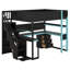 Lit mezzanine en bois avec escalier de rangement, bureau, tablettes et panneau perforé-627160530-627160540