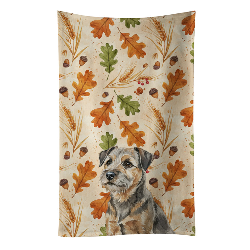 Grizzle and Tan Border Terrier Heirloom Fall Kitchen Towel, Grizzle and Tan Border Terrier