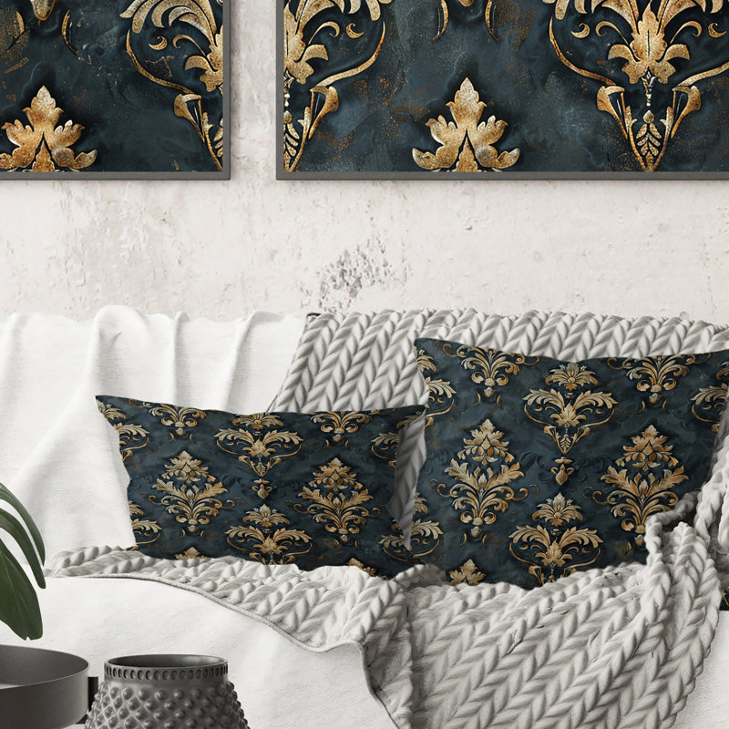 Or noir damassé Glamour II - coussin damassé, Carrée, H 18 po x l 18 po