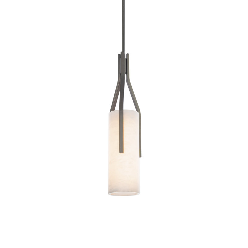 Firenze 1 - Light Dimmable Cylinder LED Pendant With Alabaster Shade, Antique Nickel