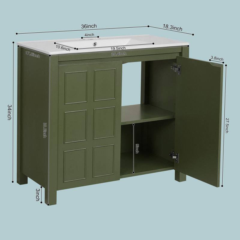 Meuble-lavabo 36 po avec lavabo en céramique, Vert olive
