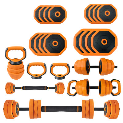Ensemble d'haltères réglables 4 en 1 pour la gymnastique à domicile - Convertible en haltères, haltères, kettlebell, support à pousser - Équipement de musculation peu encombrant pour l'entraînement complet du corps - 66 lb