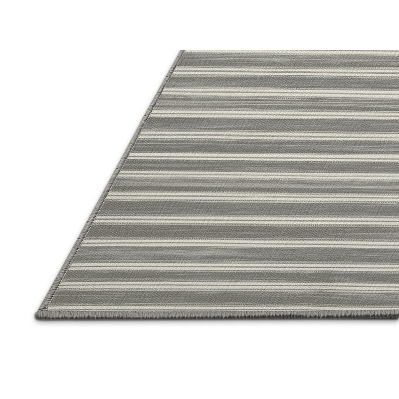 Washable Cloud Gray White Striped Area Rug, Runner 2' x 5'